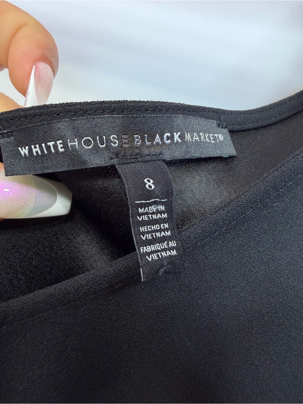 White House Black Market Black One-Shoulder Tie Hem Top Size 8 - Picture 4 of 6